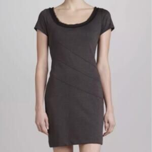 Z Spoke Zac Posen Mini Dress Bodycon Gray Jersey Stretch Fringe Witchy Goth SZ4
